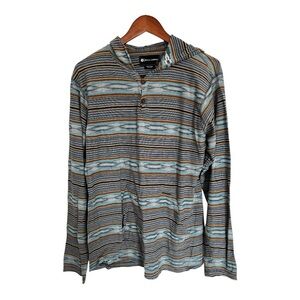 Billabong Men's Striped Hoodie Shirt Blue and Brown size large